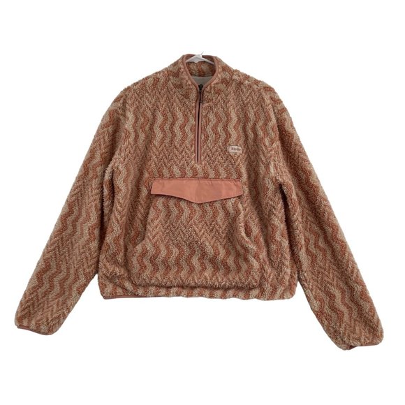 RipCurl Womens Sherpa Furry 1/4 Zip Sweatshirt Size Small Pink/Beige Swirl Print - Picture 1 of 9